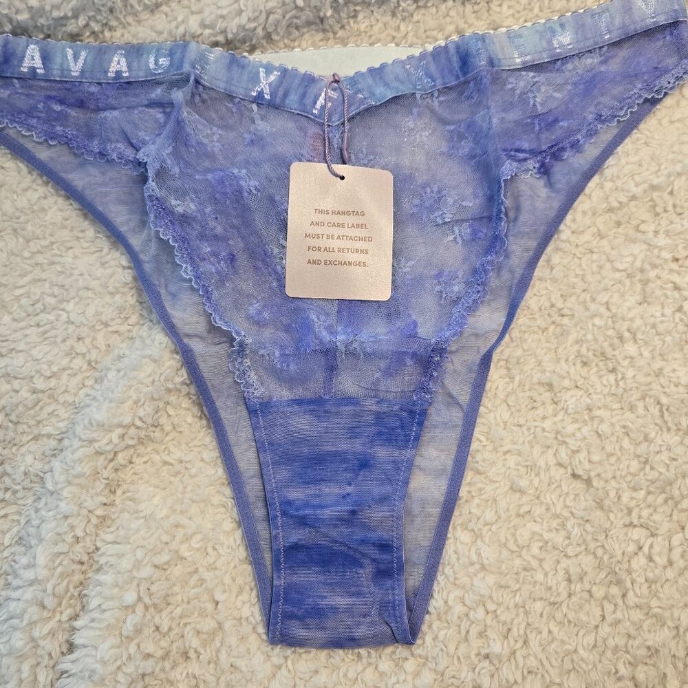 BNWT Savage X Fenty Undie Curvy Printed Lace Brazilian Purple Rain Tie Dye, 2X